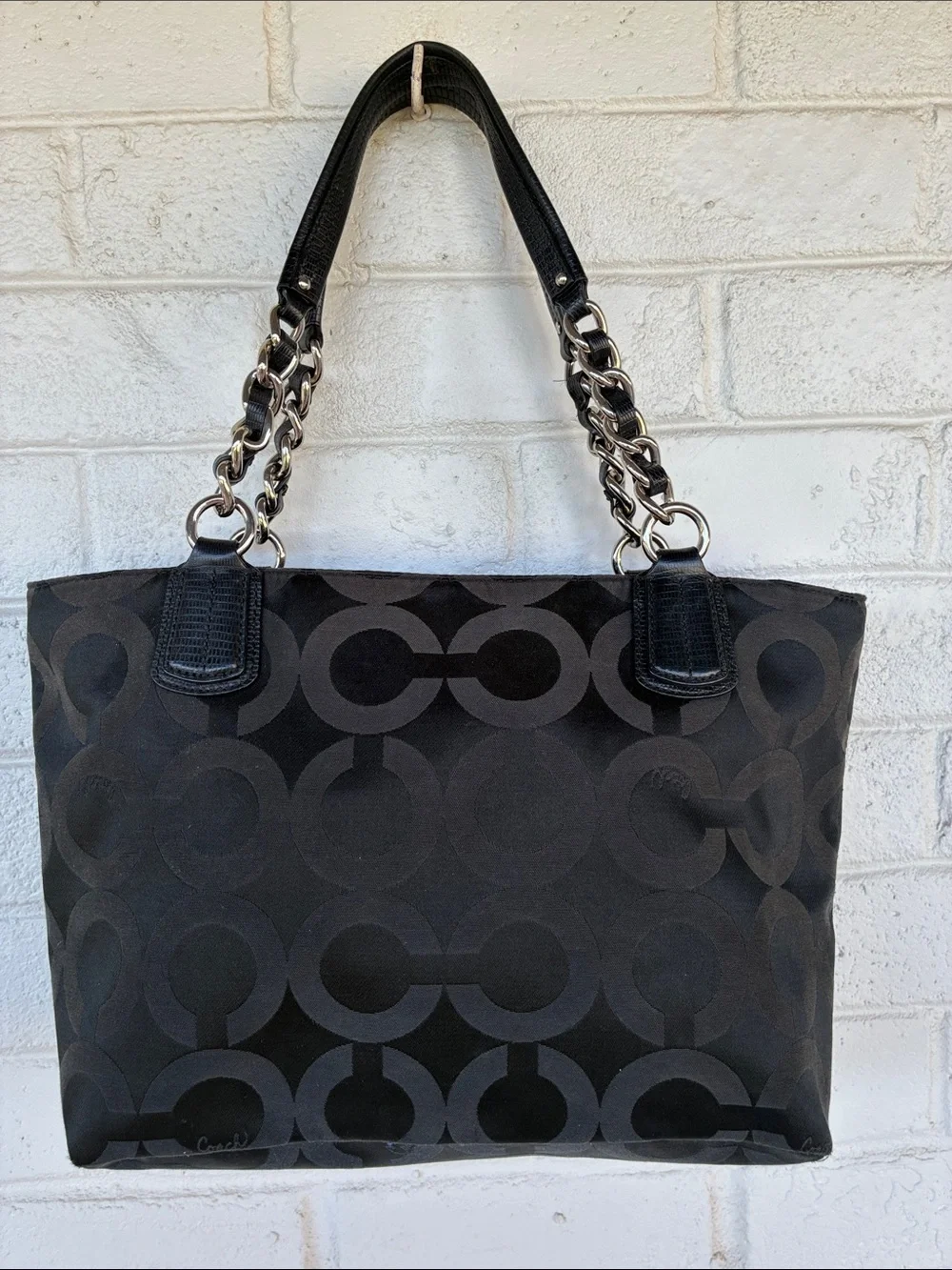 Coach Coach Black Signature Nylon Mia Opaque Chain Tote - Picture 7 of 12